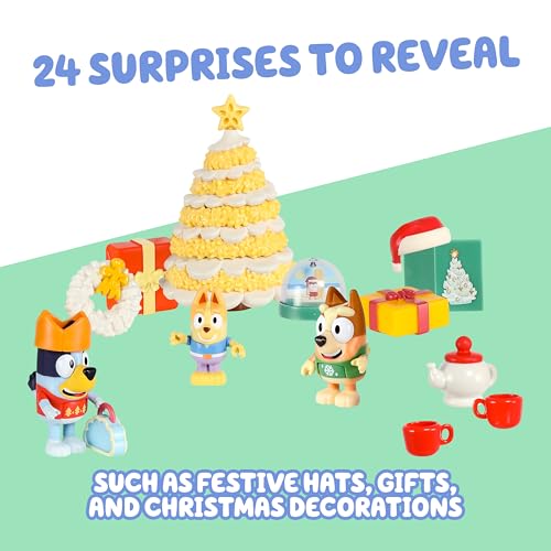 Bluey Advent Calendar Pack Toys for Girls and Boys, 24 Days of Surprises, Kids 2025 Advent Calendar w/Accessories, Stickers & Mini Christmas Tree