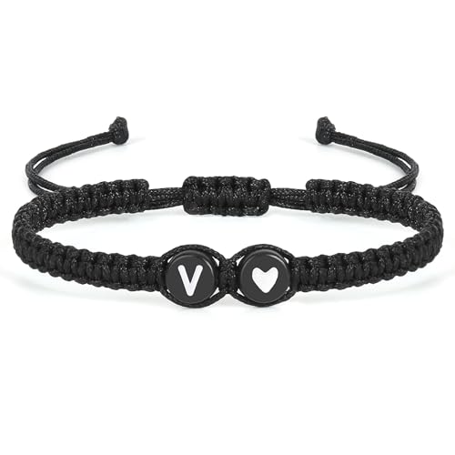 Image of Initial Letter Bracelet for Women Men, Alphabet Handmade Black Adjustable Braid Rope Heart Bracelet, Jewelry Gifts for Daughter Mother's Day Mom Sister