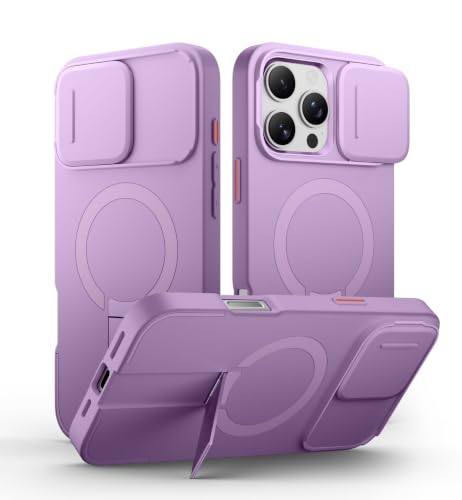 Image of SURITCH for iPhone 16 Pro Max Case with Magnetic Camera Slide Cover and Adjustable Kickstand, Compatible with MagSafe, Shockproof Bumper Case Slim Protective Cover 6.9 Inch, Taro Purple