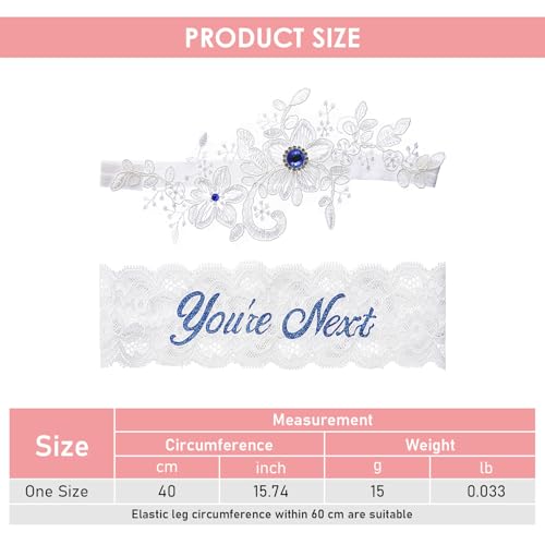 2pcs Wedding Garter Set Lace Garter Belt with Blue Rhinestones White Flower Bridal Garter for Bride Prom Gift2