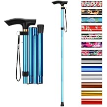 supregear Folding Cane, 5-Level Adjustable Height Walking Stick Lightweight Collapsible Portable Travel Cane with Wrist Strap and T Handle for Elderly Disabled Men Women
