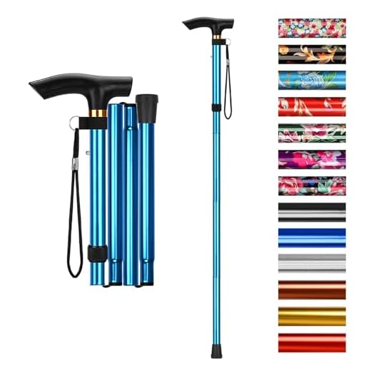 supregear Folding Walking Stick, Adjustable Collapsible Walking Stick - Lightweight Portable Balancing Walking Aid - Travel Walking Cane for Elderly Adults Men Women, Blue