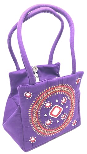 Image of srishopify handicrafts Eco Friendly Top Handle MINI Bags For Women Fabric Traditional Design Small Hand Bag Ladies Woman Birthday Gift Item Mothers Day Sister Wife Female 8 Inch Multicolor