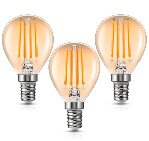 Flaspar E14 Vintage Bulb 4w, Small Edison Screw Filament Bulb Amber Glow 2200K, 4W Replace E14 40W, Home Ceiling Chandelier Energy Saving Light Bulbs, Non-dimmable, Pack of 3