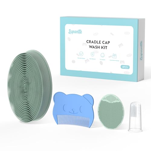 Image of Lupantte Baby Bath Set, Baby Essentials for Dry Skin, Cradle Cap and Eczema, Including Silicone Cap Cradle Brush, Scalp Brush, Silicone Bathing Brush, Baby Finger Toothbrushes