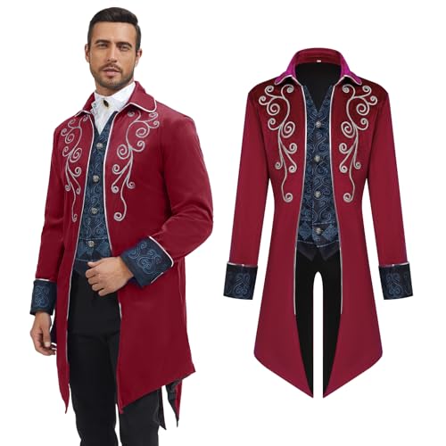 Ya en mundofriki.es: AFJIODUV Chaqueta Steampunk para hombre, abrigo gótico vintage bordado de manga larga para hombre, disfraz victoriano para fiesta de baile y temática steampunk, rosso, XL