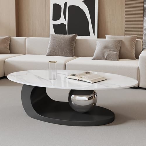 YITAYMLI Modern Oval Coffee Table Accent Slate tabletop,Abstract Center Low Tables Creative carbon steel spherical base for Living Room,Asymmetrical Floor Table Furniture(Large a,120cm/47.28in)