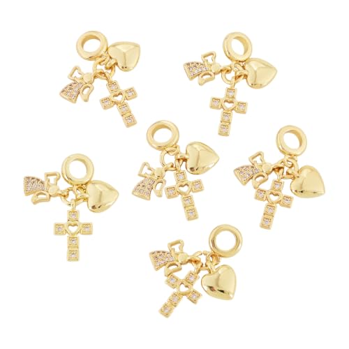 Image of 6Pcs Cubic Zirconia Cross Angel Heart Charms