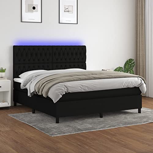 Schlafcouch,Boxspringbett mit Matratze & LED Schwarz 160x200 cm Stoff,Seniorenbett
