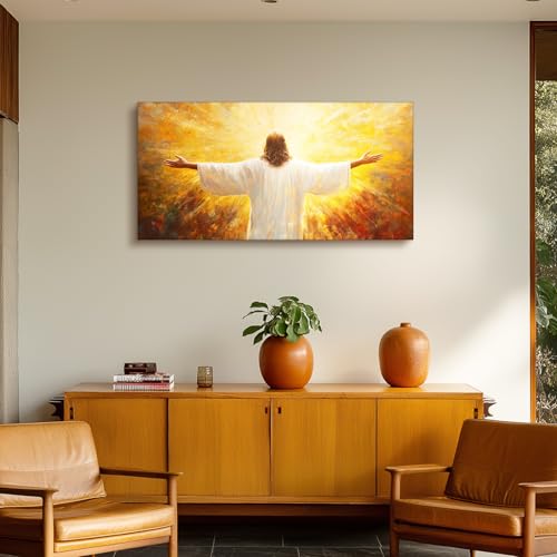 SERIMINO Christian Jesus Large Wall Art, Christ with Open Arms Canvas Painting, The Risen Lord in Radiance Wall Pictures, Religious Believers Home Wall Decor Living Room Bedroom Art Prints 20"X40"
