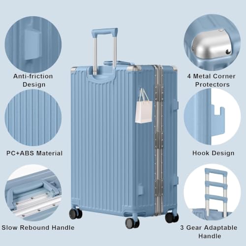 Image of AnyZip Luggage PC+ABS Aluminum Frame Zipperless Checked Luggage Hard Shell Suitcase TSA Lock Double Spinner Wheels 24 Inch Haze Blue