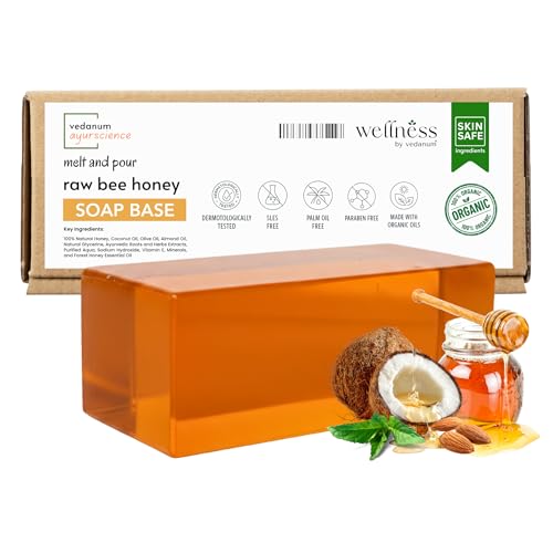 Image of VEDANUM Ayurscience 100% Natural and Organic Raw Honey Soap Base - 800 Gm | Handmade Soap Making | Vitamin E | SLES Free | pH Skin Friendly | Lab Tested