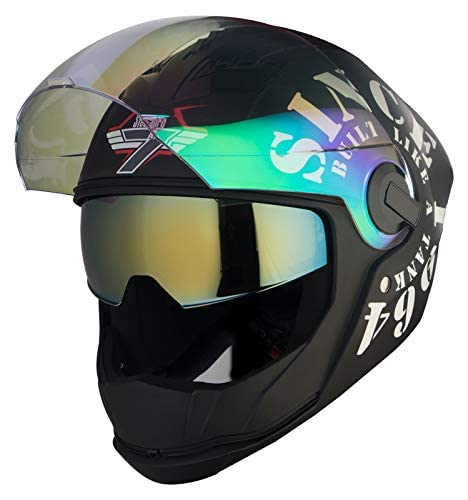 Image of Steelbird SBA-2 Tank 1964 Dual Visor Helmet Fitted with Outer Clear Visor and Extra Outer Night Vision Visor in Matt Finish (Medium 580MM, Black /White)