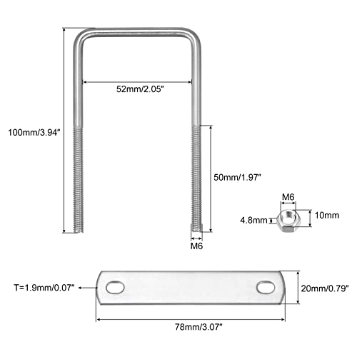 Image of uxcell Square U-Bolts, 3 Sets 52mm(2.05 inch) Inner Width 100mm Length M6 304 Stainless Steel U Clamp Bolt with Nuts and Plates, for Boat Trailer