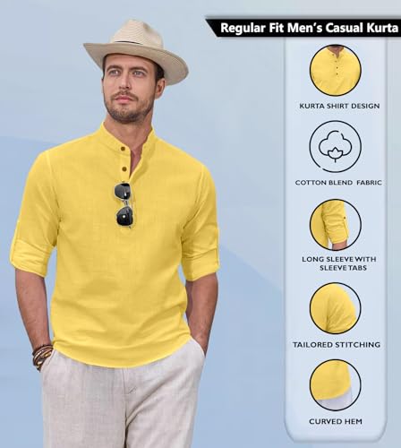 Image of Zombom Men's Kurta || Chinese Collar Long Sleeves || Straight Hip Length Kurtas || Short Kurta for Men || for Festival || Function || Occasion Wear Fancy Kurta for