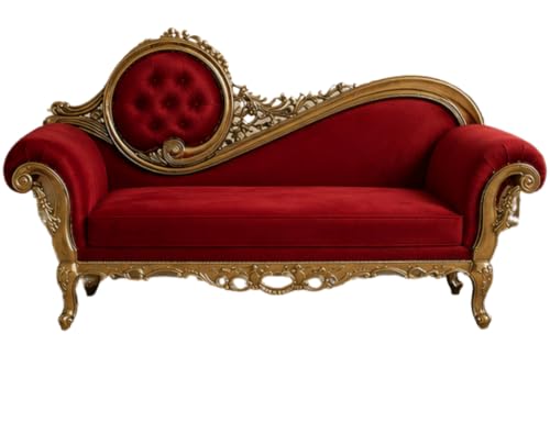 Image of Victorian Style Chaise Lounge, Tufted Cream Upholstery, Mahogany Wood Frame, Classic Living Room Furniture (red)