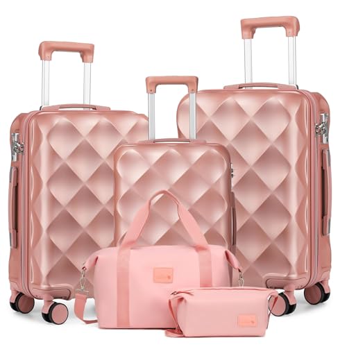 Sea choice Set de Valises Rigide de Voyage de ABS 5 pcs Ensemble de Valises avec Trousse de Toilette Sac de Voyage Lot de 3 Bagages (55/65/76) avec 8 Roues Serrure TSA
