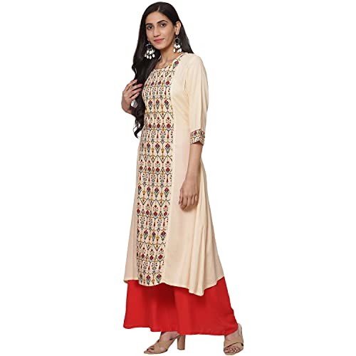 Image of Rangriti Cream Liva A Line Kurta for Women