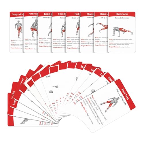 Übungskarten | Fitness-Leitfaden für Trainingsübungen | für Frauen, Männer, Zuhause, Fitnessstudio, Outdoor-Aktivitäten