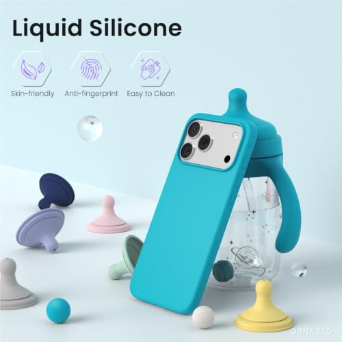 Image of ORNARTO Compatible with iPhone 17 Pro Max Case 6.9 inch, Slim Liquid Silicone 3 Layers Soft Gel Rubber Shockproof Protective Cover with Anti-Scratch Microfiber Lining-Mint Blue