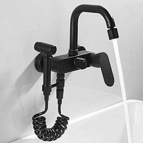 YCVAWEOD Küchenmischer-Haken mit Wandmontage Waschbecken Taps für Küche, Doppelmodus Heiße und kalte 3wall montierte Küchenspüle Mixer Taps0 Grad Rotation mit Sprühküchenspüle Wasserhahnschwarz LWX