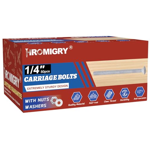 HROMIGRY 1/4" x 4" Carriage Bolts (50 PCS), Hot Dip Galvanized, Heavy Duty Round Head with Washers and Nuts