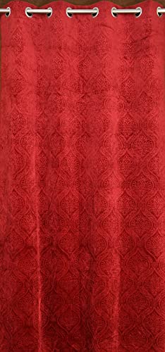 Image of Suede Velvet Embossed Room Darkening Door Curtain for Living Room, Bedroom, Hallway, 7 feet Long, Maroon, Set of 1