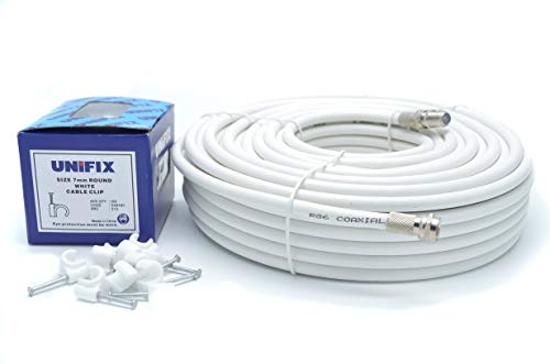 SSL Satellites 3 Meter RG6 Satellite TV Coax Cable Extension Kit with Fitted F Connectors for Sky HD, Freesat & Virgin - White (3 Meter, White)