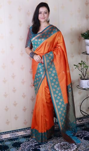 Image of SGF11 Women's Kanjivaram Pure Handloom Soft Silk Saree With Blouse Piece