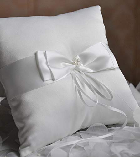 Image of Little World Ring Pillow Pearls, Decor Bridal Wedding Ivory Ring Bearer Pillow, 7.8 Inch x 7.8 Inch (White) (Pack of 2)