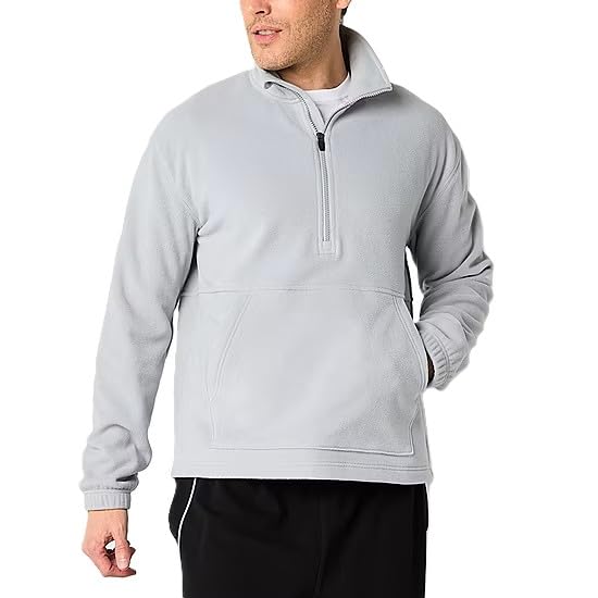 Xersion Men's Polar Fleece Pullover, 1/2 Zip Neck, French Gray