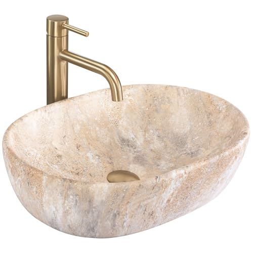Rea - Lavabo ovale Amelia Savana Matt, 48 x 34,5 x 13,6 cm, imitation pierre