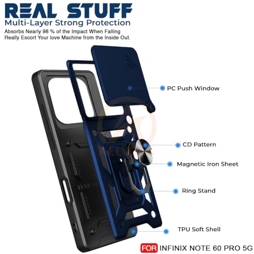 Image of Armor Bumper Back Cover Case for Infinix Note 60 Pro 5G | Rotating Camera Cover, Ring Holder & Kickstand | Heavy Duty & 360 Degree Protection Infinix Note 60 Pro 5G Back Cover (Blue)