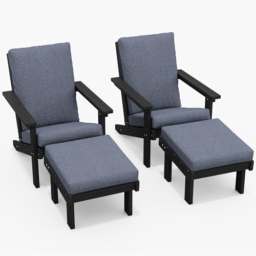 SERWALL Adirondack Chair Set of 2 with Cushion and Ottoman