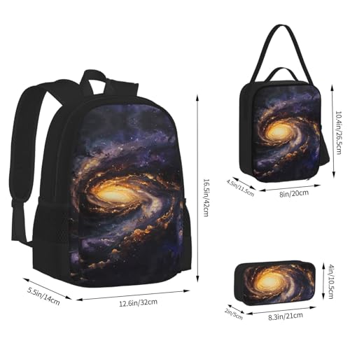 Galaxy Print 3 Piece Backpack Set, Laptop Daypack, Lightweight Bookbag Set With Lunch Bag Pencil Case3
