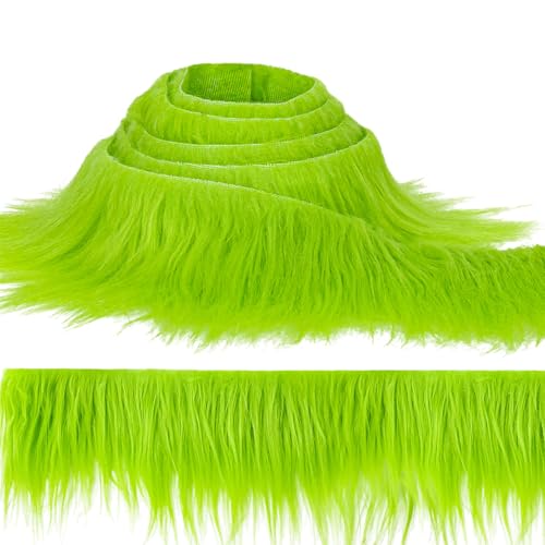 Sukh Shaggy Faux Fur Fabric - 2 x 60 inch Green Faux Fur Trim Precut Fabric Strips Soft Plush Fabric Patches for Fuzzy Craft Christmas Tree Trim Gnome Beard Cosplay Costume