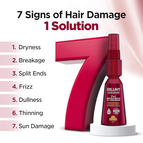 Image of BBLUNT 7 in 1 Repair & Revive Oil Hair Serum for Upto 100% Damage Repair - 70 ml | Addresses 7 Signs of Hair Damage | Enriched with Ceramides & Argan Oil | For Men & Women