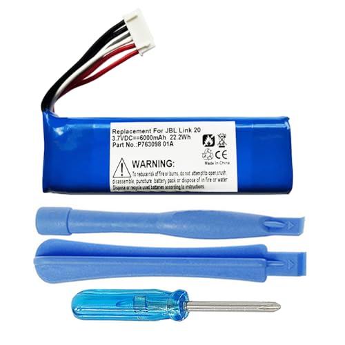 MPF Products 6000mAh P763098 01A Battery Replacement Compatible with JBL Link 20 Voice-Activated Smart Portable Bluetooth Speaker with Installation Tools