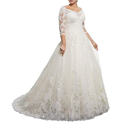 Women's Plus Size Appliques Long Sleeve Wedding Dresses for Bride 2024 Ball White Wedding Dress with Sleeves Bridal Gowns Size 17 Cover