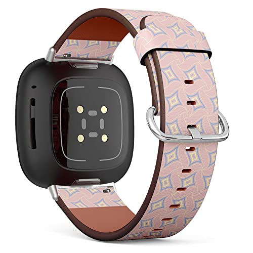 CJBROES Replacement Leather Watch Band, Compatible with Fitbit Versa 3 and Fitbit Sense of Wristband Bracelet Accessory - Geometric Pink Colored