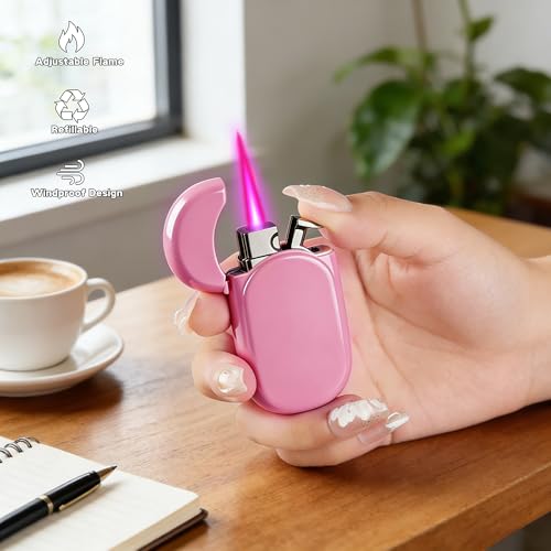 Encendedores tipo soplete rosa, pack x2, recargables miniatura 3