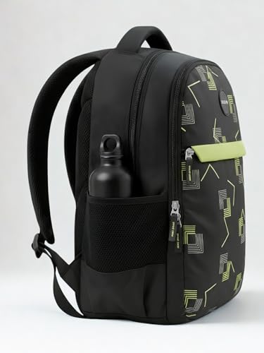 Image of Printed Backpack for School, Office & College | Polyester Turquoise Tuition Case for Adults| Comfortable Bags for Girls & Boys | Carry-On with Bottle Holder Pocket - 2 Main Compartments