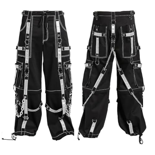 Men Gothic Bondage Reflective Men Pant Alternative Punk Rock Emo Trouser Pant Shorts (X-Large) Black3