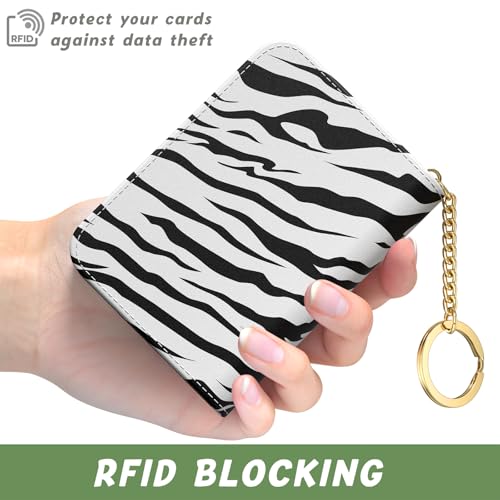 Image of Aiawoxc Credit Card Holder, Small RFID Wallet Slim Leather Card Organizer Case with Zipper and Keychain, Stylish Zebra Print