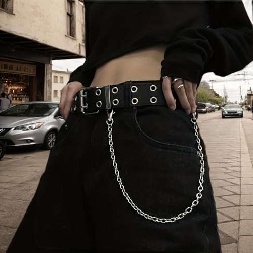Image of Shining Diva Fashion Punk Leather Belts for Women and Girls with Stylish Chain Waist Belt for Dresses Jeans (16720LB) Black