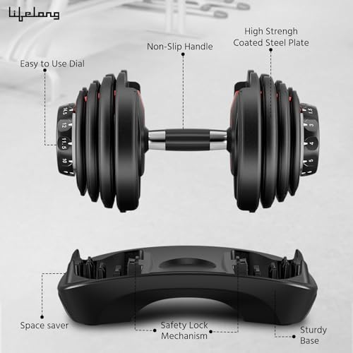Image of Lifelong Adjustable Dumbbell for Home Gym - 1.5kg to 16kg Easy Dumbbell Weight Adjustment - Iron Weights - Gym Equipment suitable for fitness workout at Home for Men & Women, Black (LLAD03)