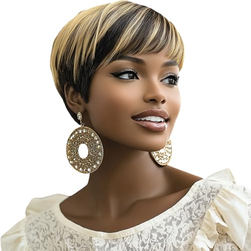 DOcute Gold and Brown Pixie Cut Wig, Short Pixie Wigs,