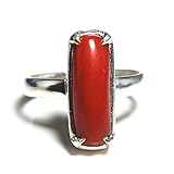 Jewelryonclick 3 Carat Red Coral Silver Ring for Women Prong Setting Chakra Healing Jewelry in Size...