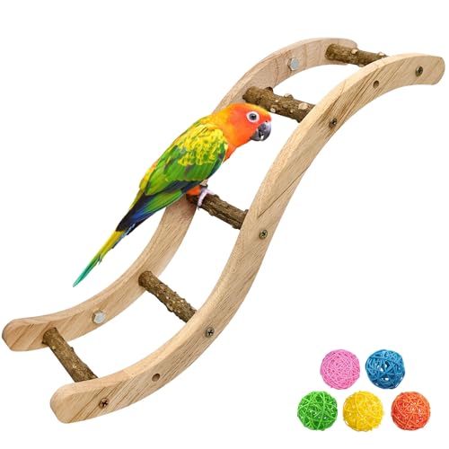 Image of Hamiledyi Nature Wooden Bird Ladder Pet Parrots Climb Bridge Exercise Stands for Parakeet Climbing Chewing Bridge Bird Cage Accessories for Cockatiel Parakeet Lovebirds Budgie