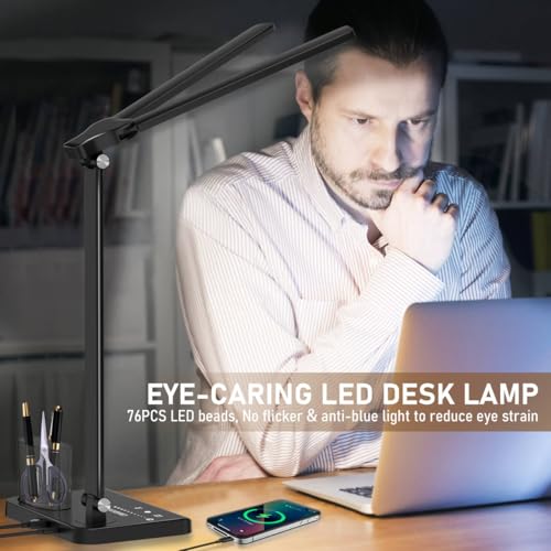 Dimmable LED Desk Lamp with USB Charging Port, 50 Lighting Modes Dual Swing Arm Architect Table Lamp Light Desk Lamp for Home Office Dorm Piano Nail - image 6